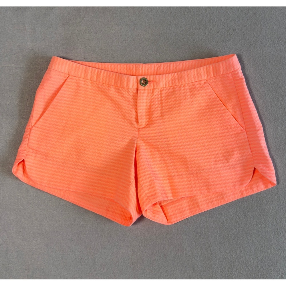 Lilly Pulitzer Women's Shorts in Neon Coral Orange, Seersucker, Cotton, Size 00 - Picture 6 of 11